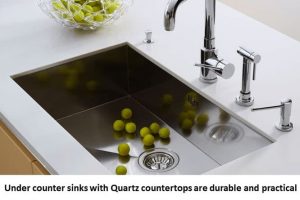 Under counter sinks with quartz countertops are durable and practical